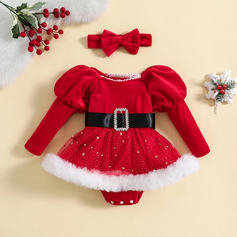 CHQCDarlys Baby Girl Christmas Outfit Newborn Xmas Romper Dress Infant Toddler Baby Girls Bodysuits Fall Winter Clothes