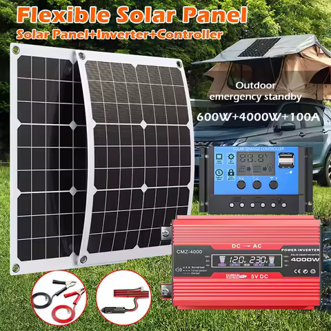 4000W portable solar panel kit 110V/220V inverter with 100A controller, suitable for camping, hiking, RV off grid solar system