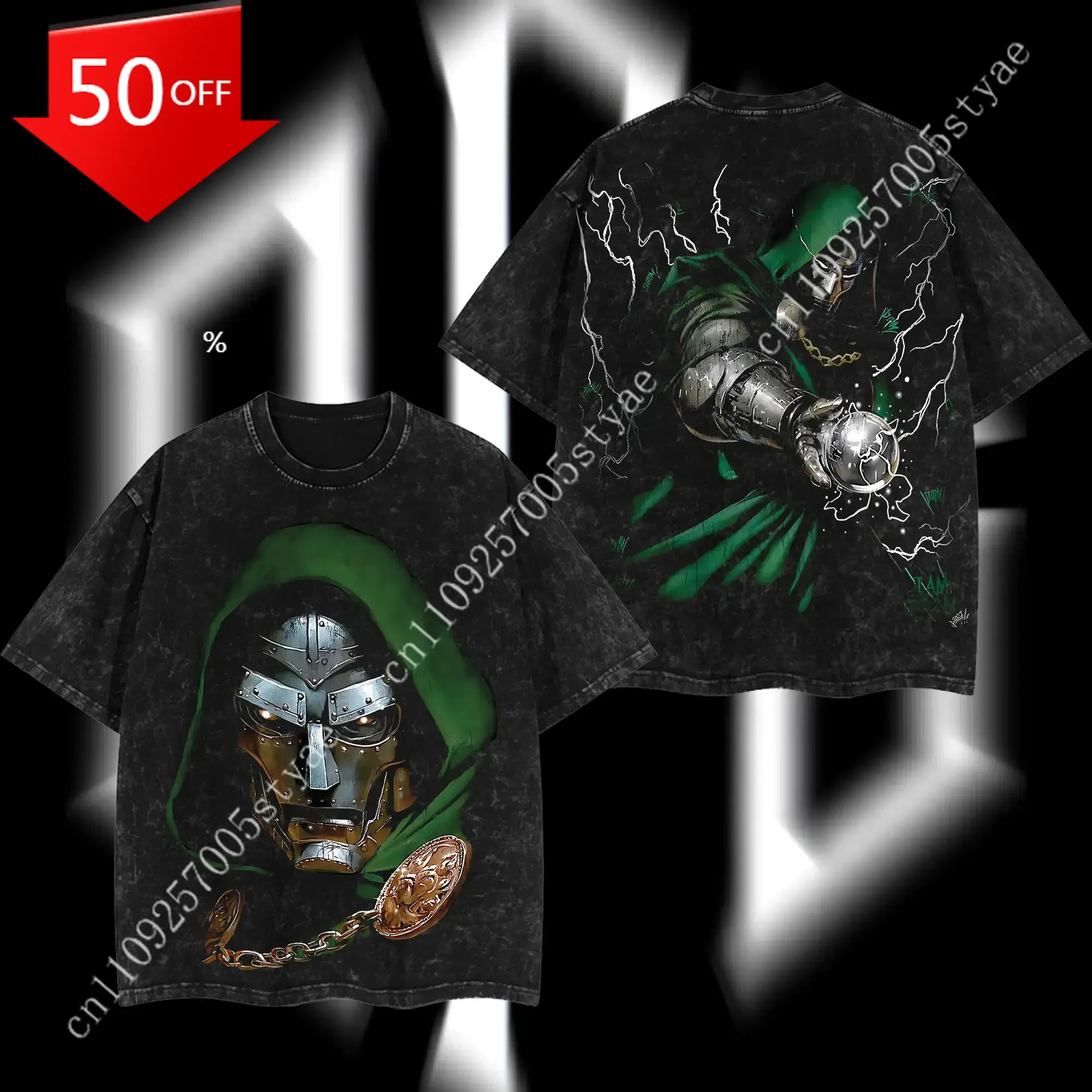 

Superstyle Dr.Doom "The Masked Tyrant" Doctor Doom MCU Edition Double Printed Oversize Lightweight Acid Washed Tee Hoodie Sweate