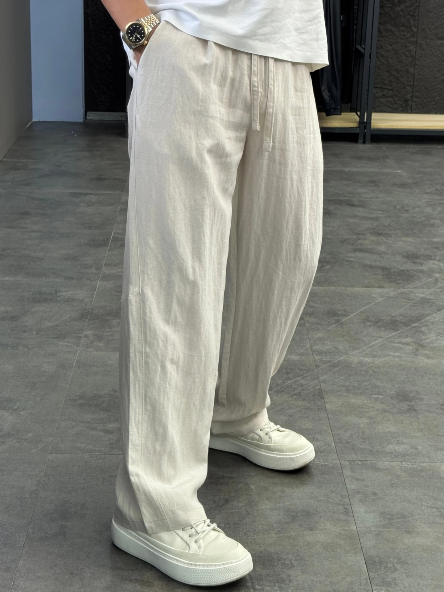Svip Men's Summer Thin Comfortable Breathable Loose Straight Leg Casual Pants Silk Linen Trousers Simple Yet Elegant