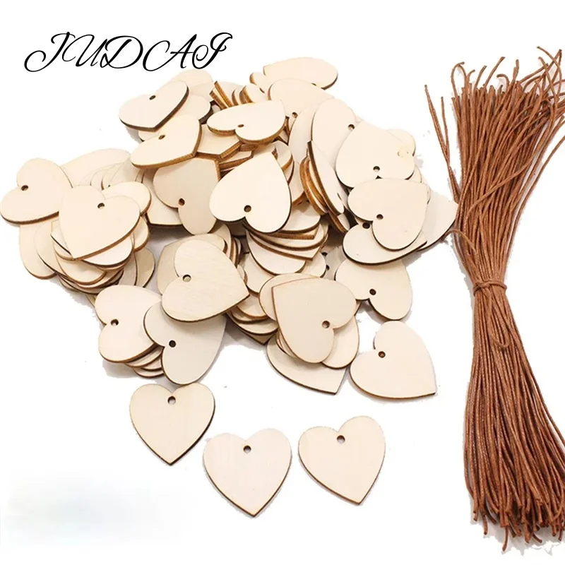 20pcs Wooden Love Hearts Discs with Holes Unfinished Wood Slices for Crafts Centerpieces DIY Christmas Ornaments Hanging Decor