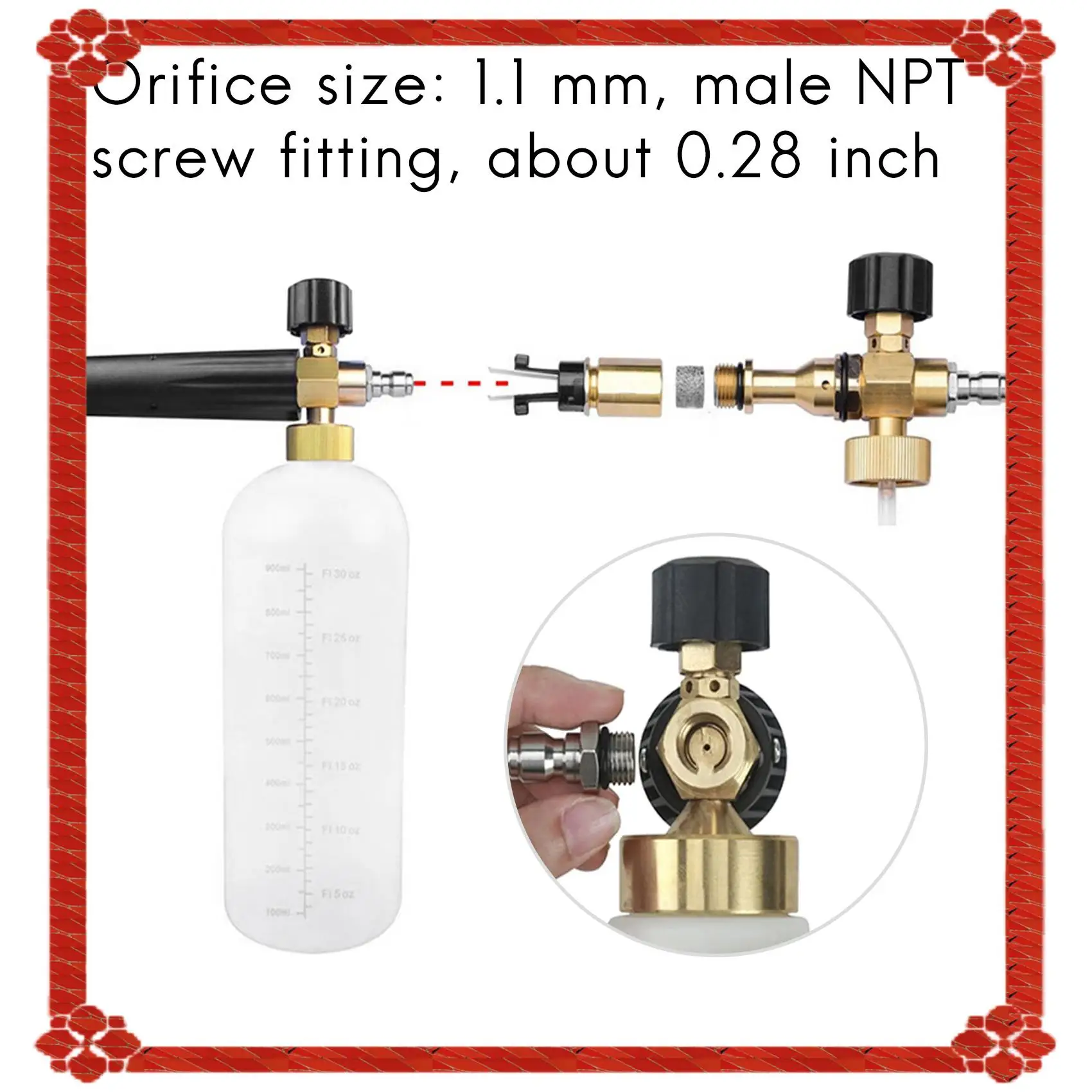 توصيل 24 ساعة 4 قطع من أطراف فوهة مدفع الرغوة و10 قطع صانع الرغوة، فوهة خيط عالمية 1.1 مم وفلتر شبكي #5