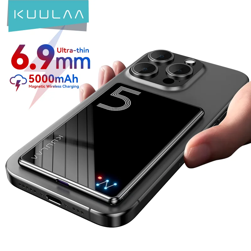 KUULAA Magnetyczny Power Bank 5000mAh Magnetyczna Bezprzewodowa Ładowarka do Telefonu Zewnętrzna Bateria 20W Szybkie Ładowanie Dla iPhone 17 16 PowerBank