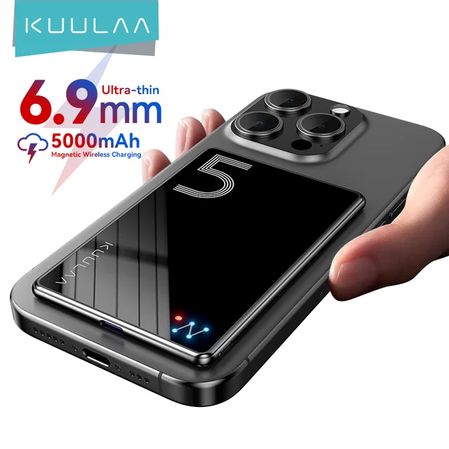 KUULAA Magnetyczny Power Bank 5000mAh Magnetyczna Bezprzewodowa Ładowarka do Telefonu Zewnętrzna Bateria 20W Szybkie Ładowanie Dla iPhone 17 16 PowerBank