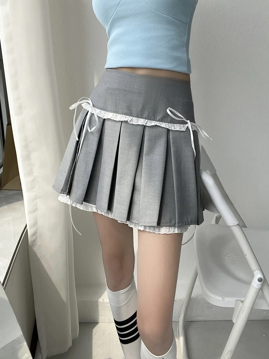 

Cotton Village Sweet Cool Academy Style Knot Pleated Short Skirt Women Sexy Small Size Heightening A-Line Skirt