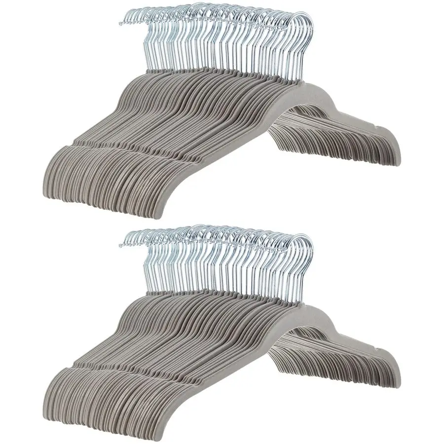 

NonSlip Shirt Clothes Hangers Velvet, SpaceSaving Slim, Sturdy, Pack of 100, Gray Silver