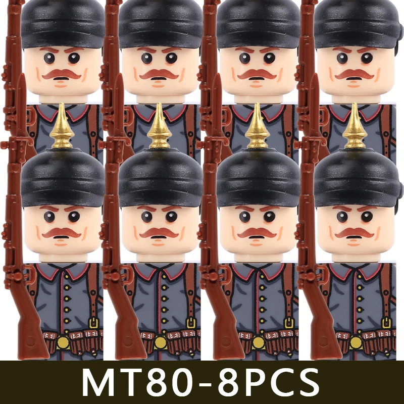 MOC Militärserie WW1 Preußische Britische Soldatenfiguren Bausteine Armee Infanterie Krieger Rucksack Zubehör Bausteine Spielzeug