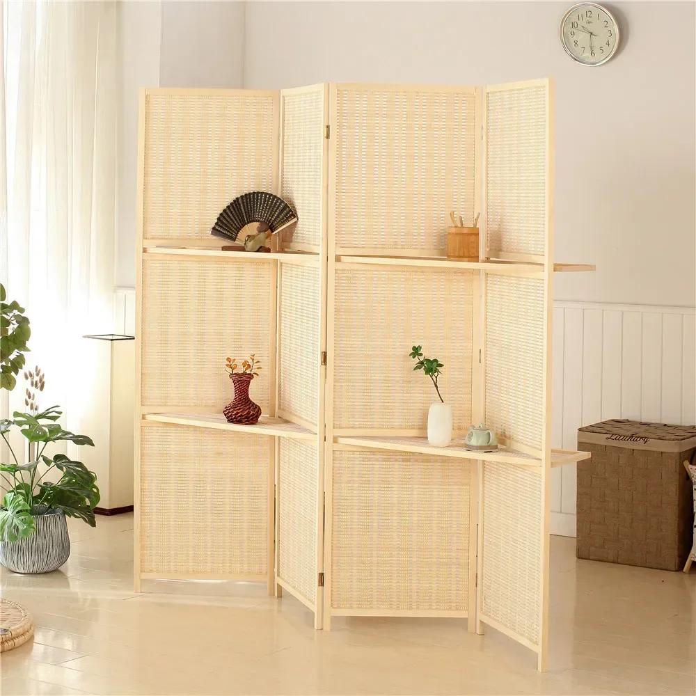 Simple Modern Weaving Solid Wood Frame Bamboo Wood Furniture Movable Screen