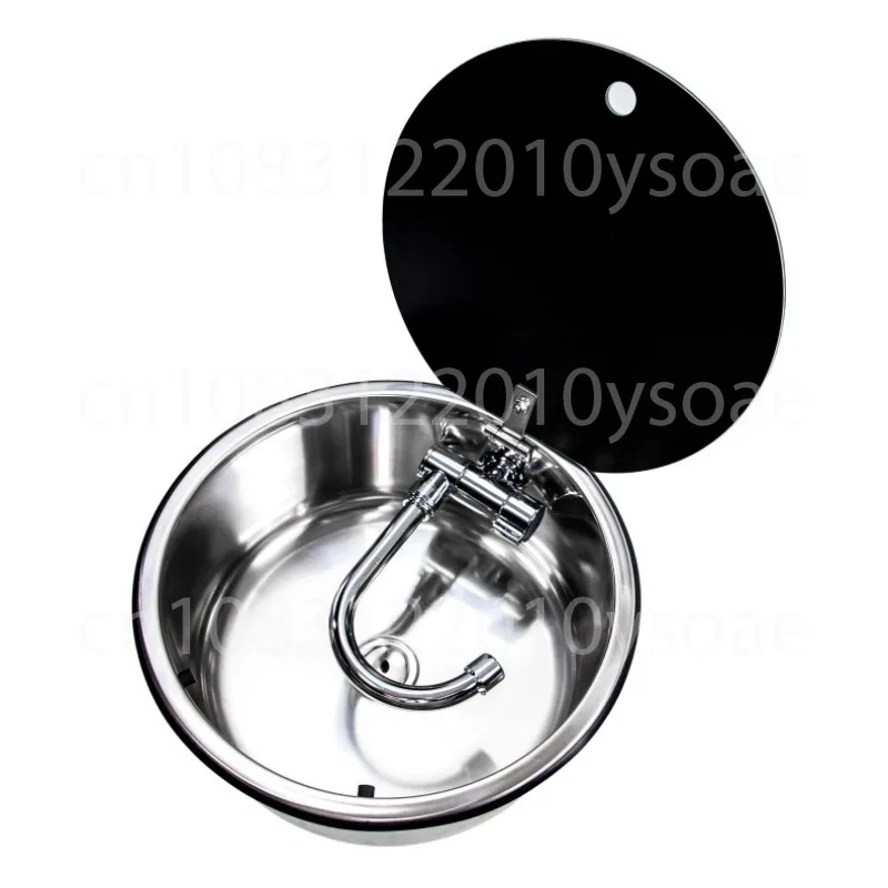 RV Round With Cover, Sink Bed Car Trailer Modification Accessories, Small Size Stainless Steel Water Basin