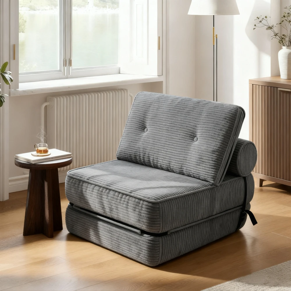 

63 Inch Corduroy Vacuum Compression Sofa Bed, Foldable Sleeper Mattress for Living Room, Home Office, Guest Bed, Apartment & Att