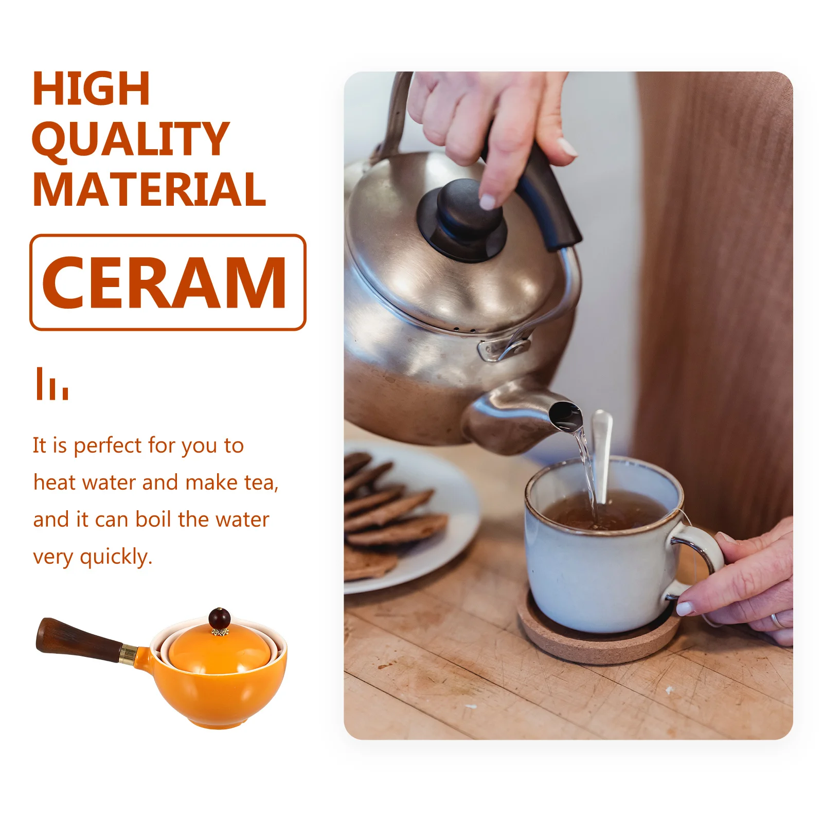 

1Pcs Chinese Style Ceramic Teapot Household Water Kettle with Fine Filter Fast Boiling Retro Design for Tea Coffee Making