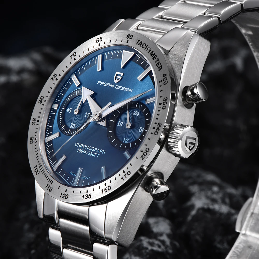 PAGANI تصميم جديد ريترو واسعة السهم القمر ساعات رجالية فاخرة ساعة كوارتز للرجال الرياضة كرونوغراف VK64 AR الياقوت الزجاج 2026