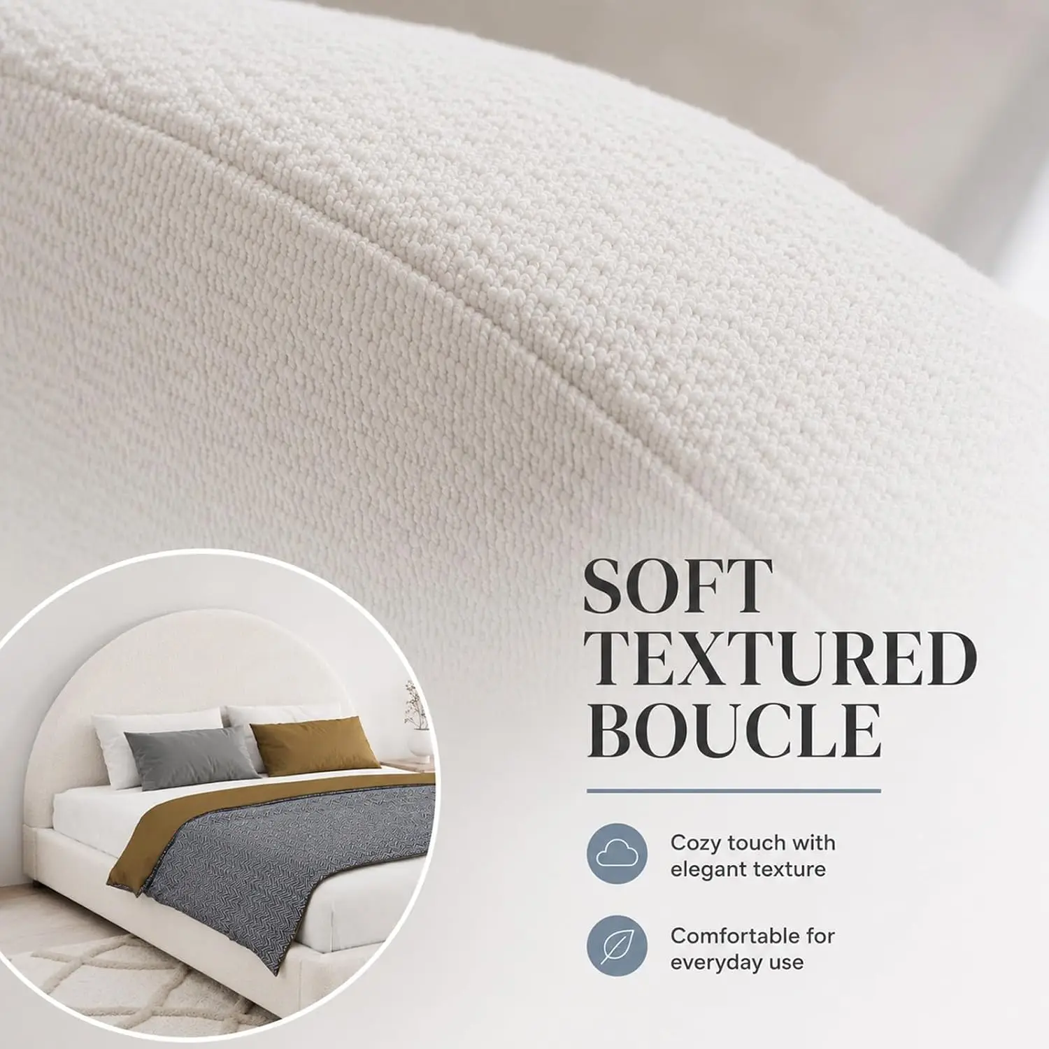 Queen Size Upholstered Platform Bed Frame Boucle Fabric Bedroom Furniture, Customized - view 5