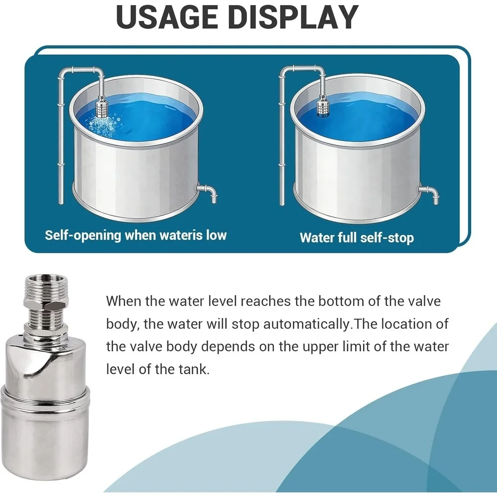 AB41-3/4 Inch Automatic Float Valve For Water Tank Pool Water Level Control, Water Level Control Valve 304 Stainless Steel