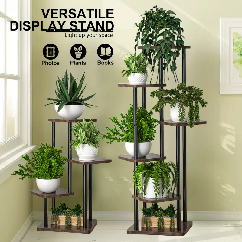 4-6 Tier Tall Corner Plant Stands,Large Metal Wood Flower Pot Shelf,Tiered Plant Holder Display Rack for Outdoor Balcony Garden