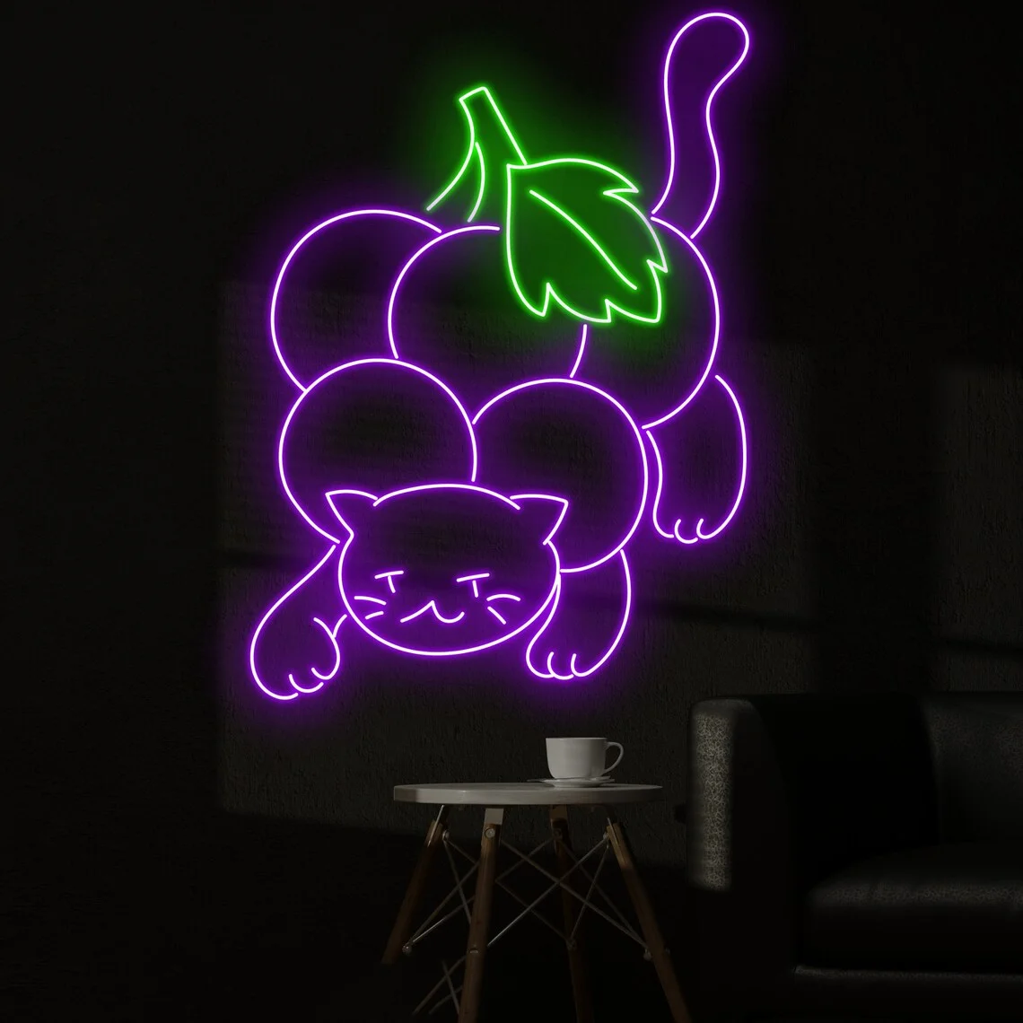 

Grape Cat Neon Sign Custom Grape Cat Led Sign Bar Pub Wall Decor Fruit Shop Light Cocktail Bar Neon Wall Grape Shop Decor