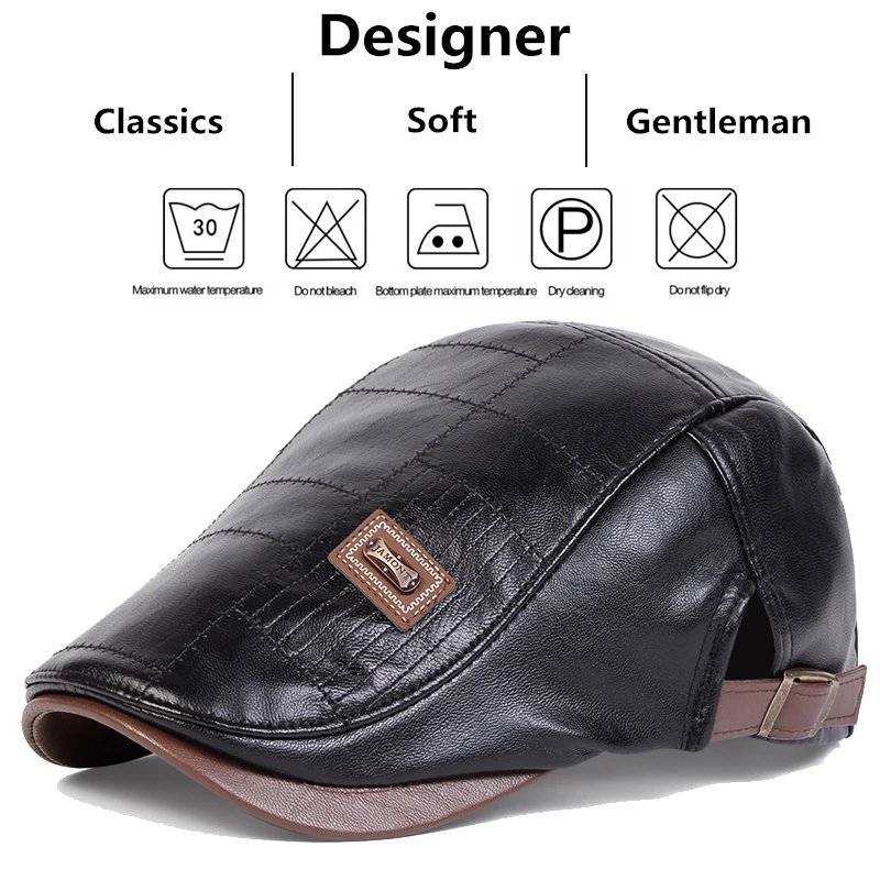 Men Retro Pu Leather Newsboy Caps JAMONT Labeling British Painters Hats Spring Autumn Side Adjustable Flat Cap Hip Hop Berets