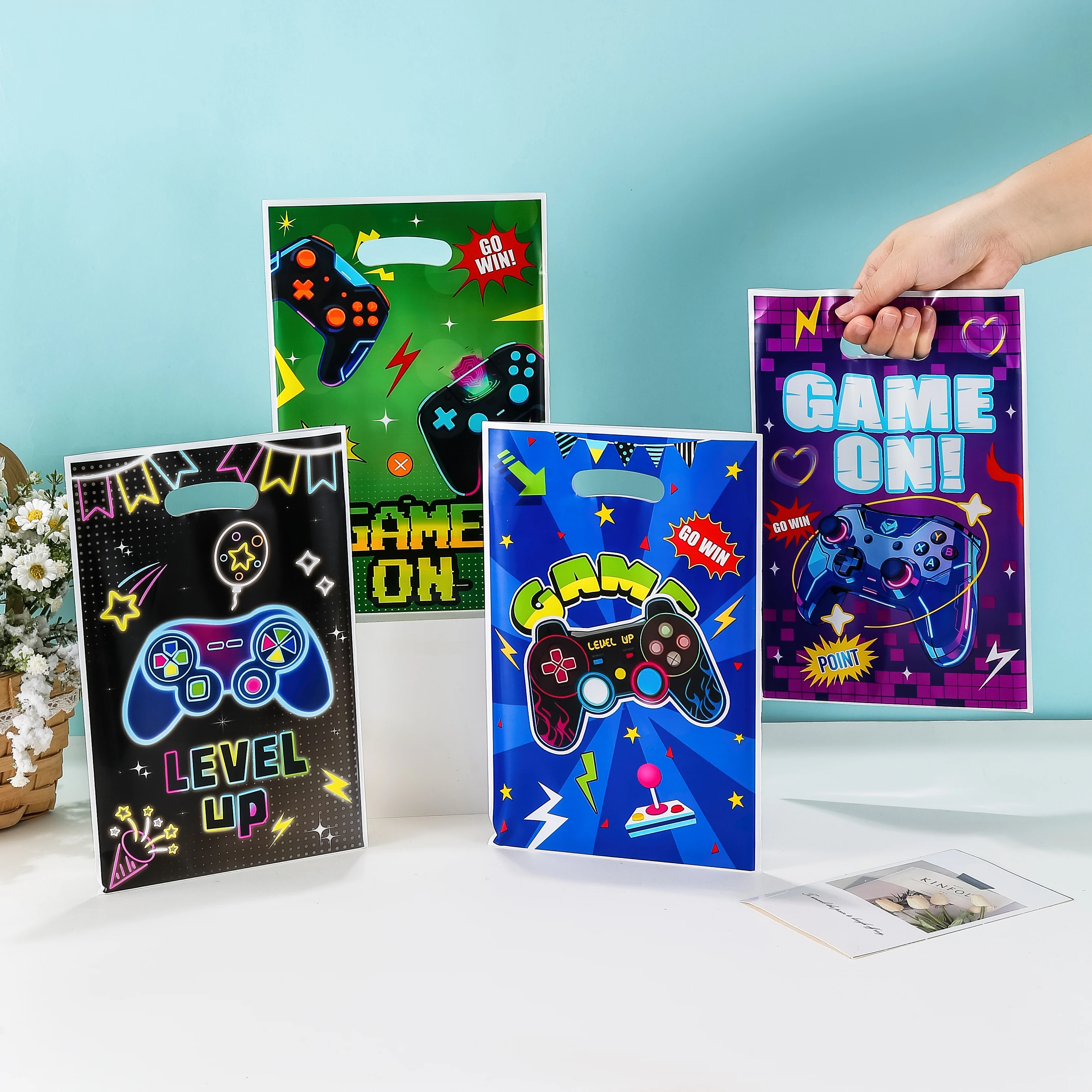 10/25/50 PCS Video Game Console Gift Bags, Gaming Party Favor Bags, Plastic Wrapped Tote Bags, Birthday Party Decorations