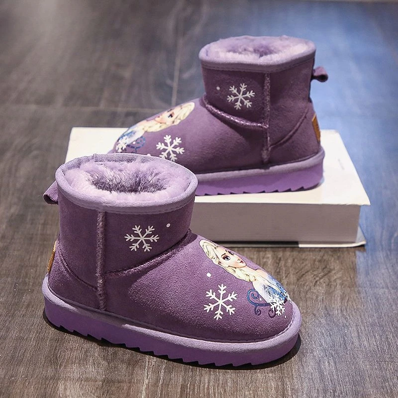 Disney girls snow boots frozen elsa winter plush warm anti-skid casual shoes Thickened baby rain boots