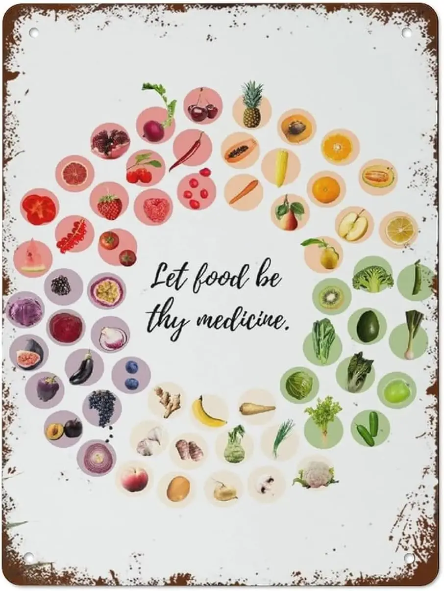 Colorful Fruits and Vegetables Nutrition Poster Art Tin Sign, 12 x 8 Inch, Retro Decorative Signage for Home Kitchen Decor