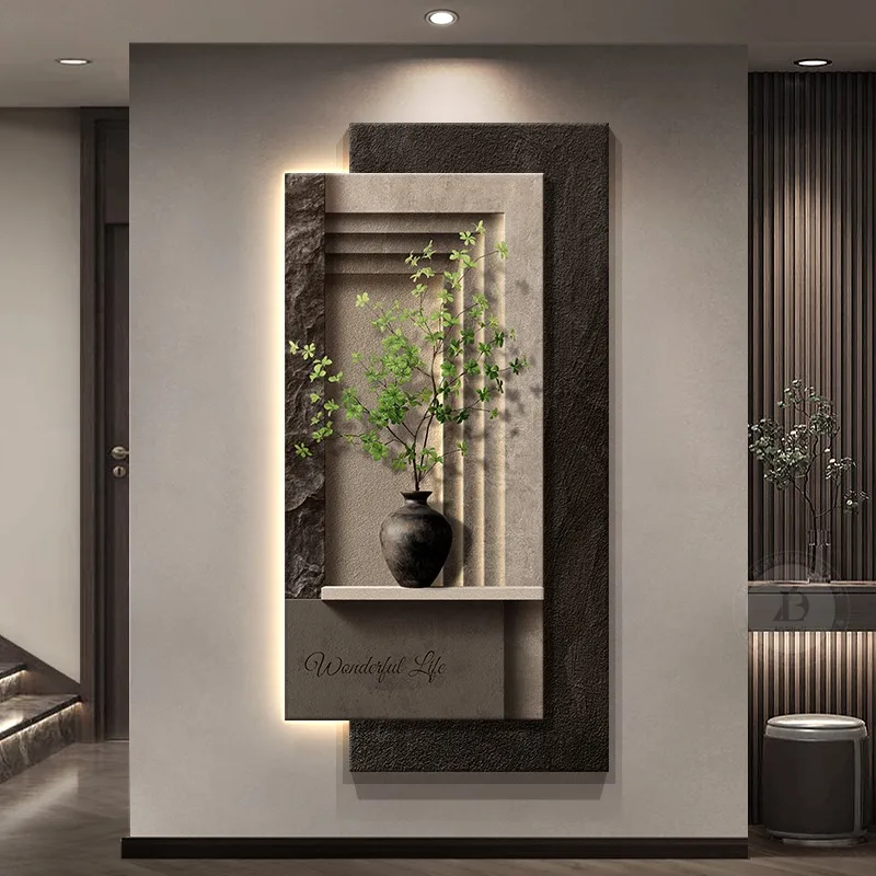 Entrance induction painting three-dimensional sandstone entrance door decorative painting abstract geometric corridor wall lamp