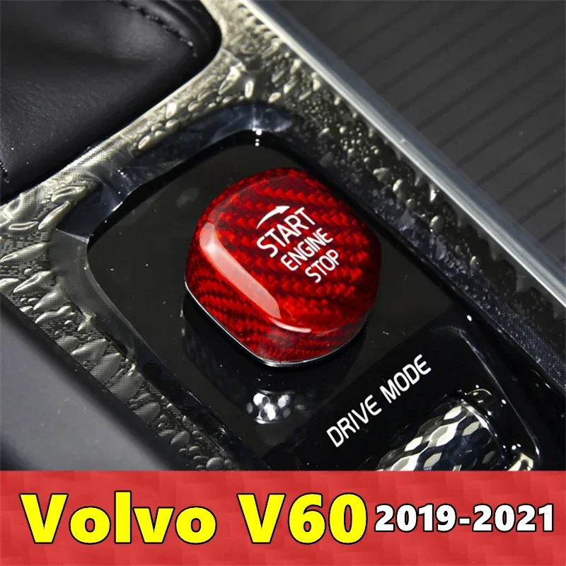 

For Volvo V60 Car Engine Start Stop Button Cover Real Carbon Fiber Sticker 2019 2020 2021