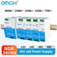 OMCH NDR Serie 75/120/150/240/480W AC a DC Fuente de alimentación conmutada en carril Din 100-240 o 200-240VAC Entrada 12V/24V/36V/48V Salida