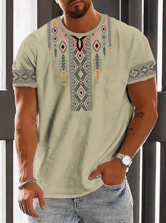 Tribal Totem Pattern 3d Printed T-Shirt Summer Men\'s T-Shirt Fashion Round Neck Short Sleeve Outdoor Sports T-Shirt Quick Drying