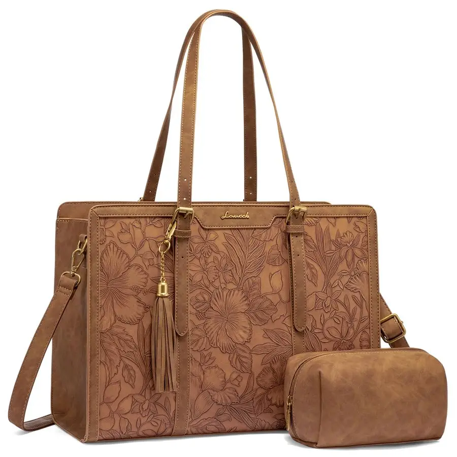 Torba na laptopa dla kobiet, skórzana w stylu vintage, torba do pracy, duża pojemność 17,3 cala, torba na komputer z portfelem na dokumenty do biura, podróży, na co dzień