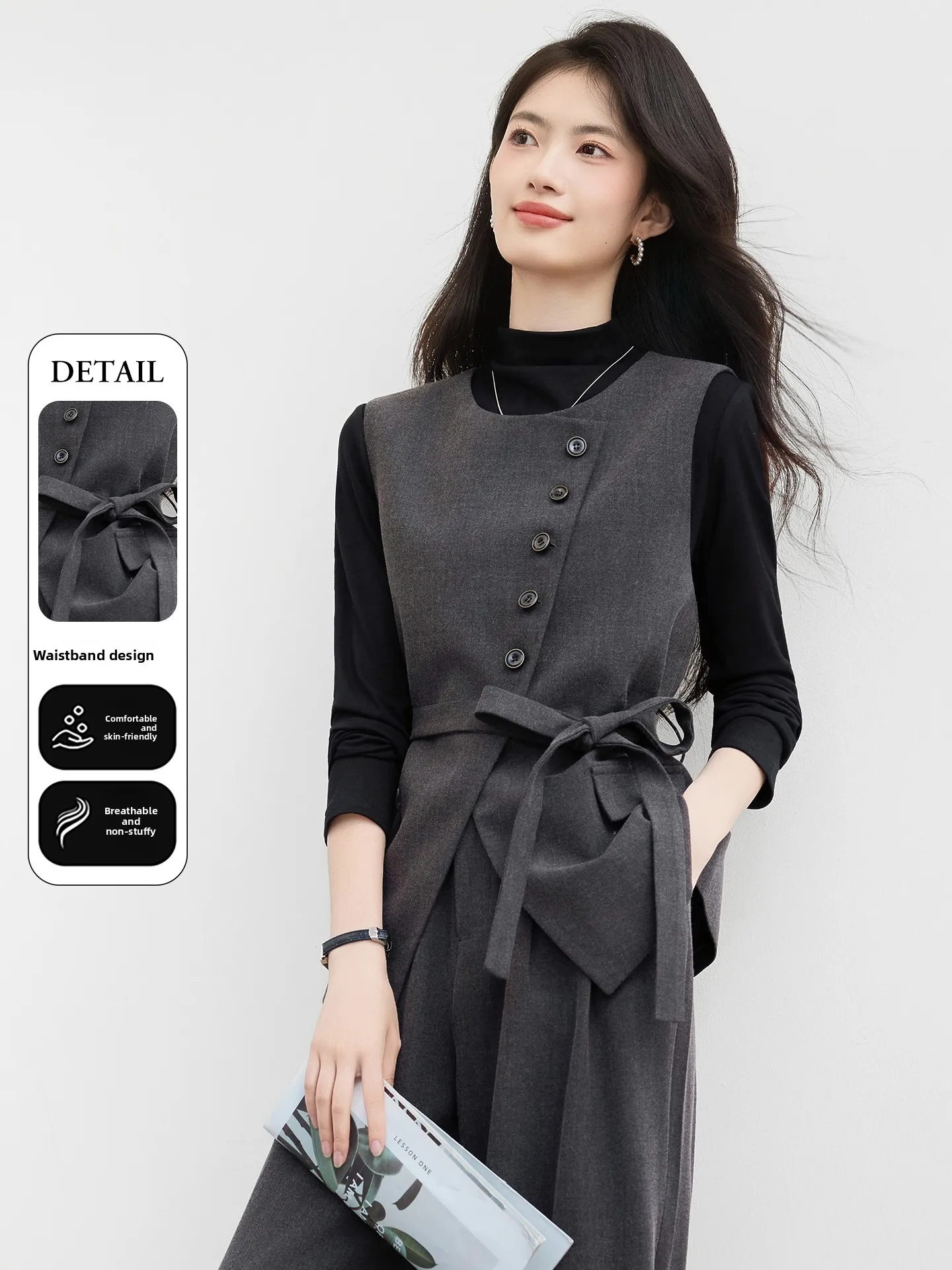 

Женская модная универсальная верхняя одежда Xinfeiyu: жилет-топ и повседневная приталенная куртка с поясом, осень 2025