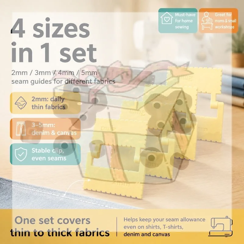【CC】1/4 Pcs 4 Sizes 2mm To 5mm Sewing Seam Guide Set Stable Clip For Home Sewing Fits All Thin To Thick Fabrics