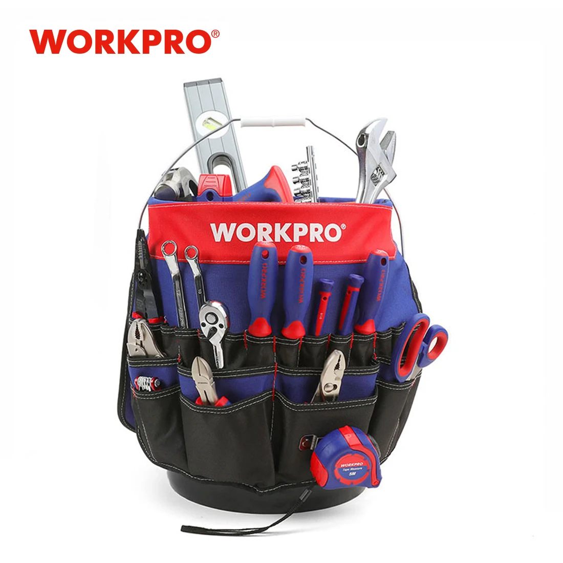 WORKPRO Tool Bag with 51 Pockets Fits to 3.5-5 Gallon Bucket Tool Belt Tool Organizer (Tools&Bucket Excluded)