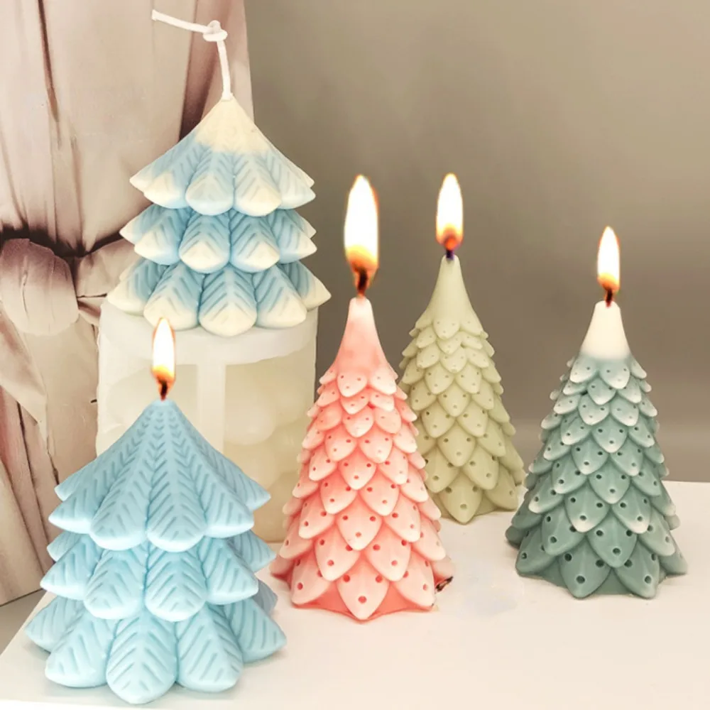 NEW Octagonal Christmas Tree Silicone Candle Mold Wave Point Stripe Pine Tree Soap Gypsum Making Party Chocolate Decor Fest Gift