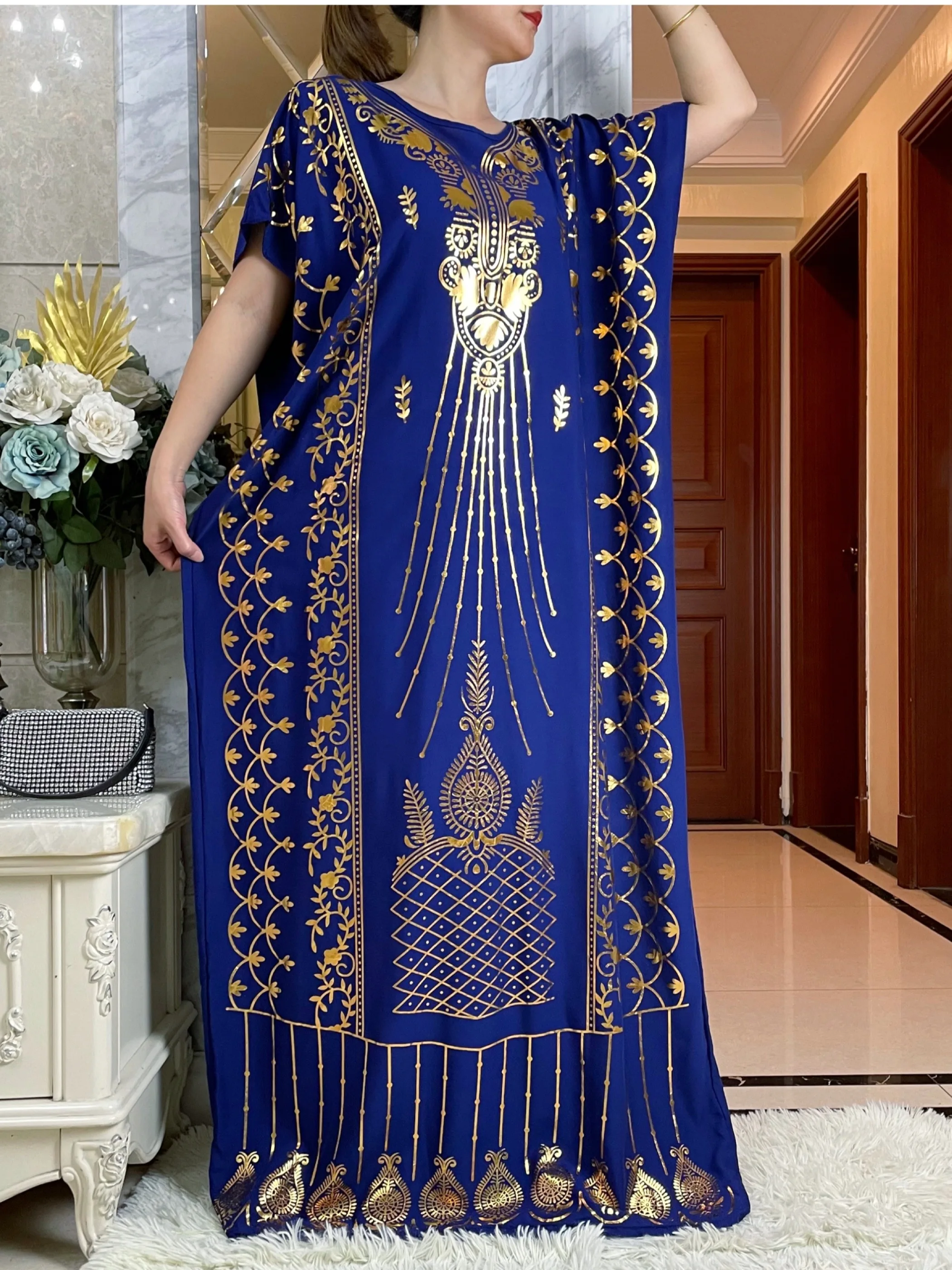 Robe en coton à manches courtes pour femmes, boubou à estampage doré, robe Maxi Islam avec grande écharpe, vêtements Abaya africains, été, nouveau,