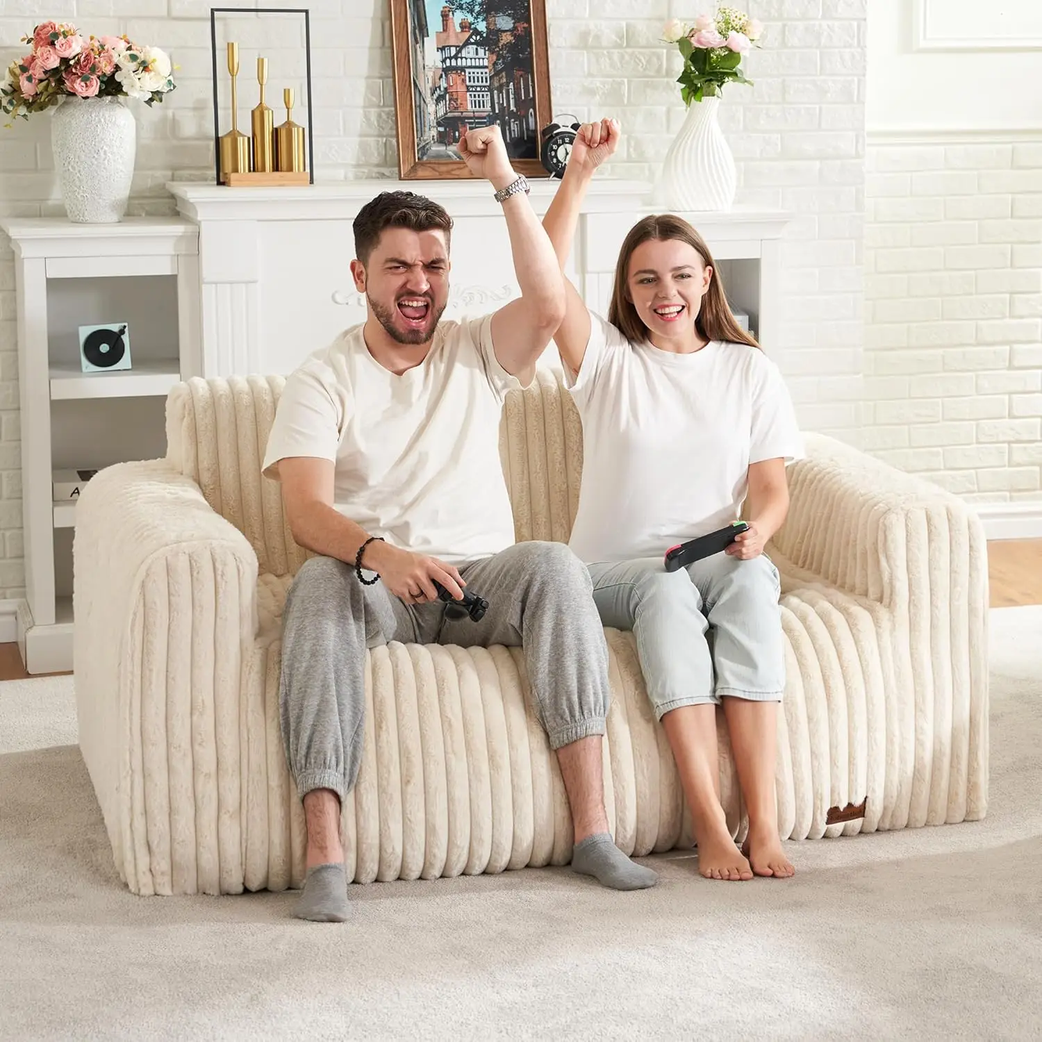 Bean bag sofa with sponge filled soft material compressed fabric living room sofa