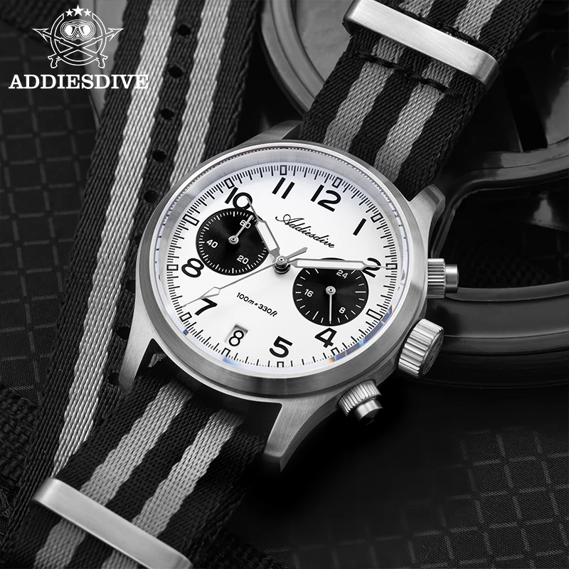 ADDIESDIVE 腕時計男性用クロノグラフ VK64 ムーブメント AD2538 316L ステンレス鋼 39 ミリメートル BGW9 発光 100 メートル防水クォーツ時計