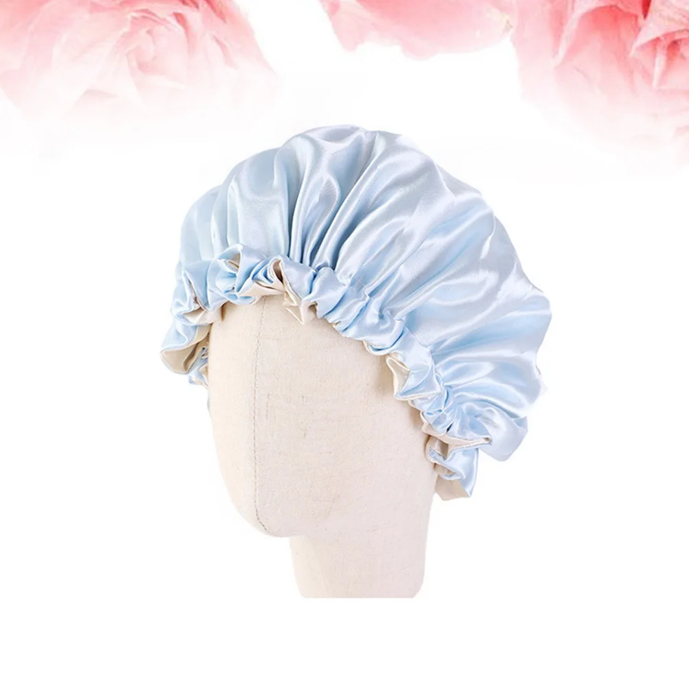 

Satin Kids Sleeping Hat Double Layer Elastic Adjustable Hair Protection Cap Shower Face Wash Long Lasting Use