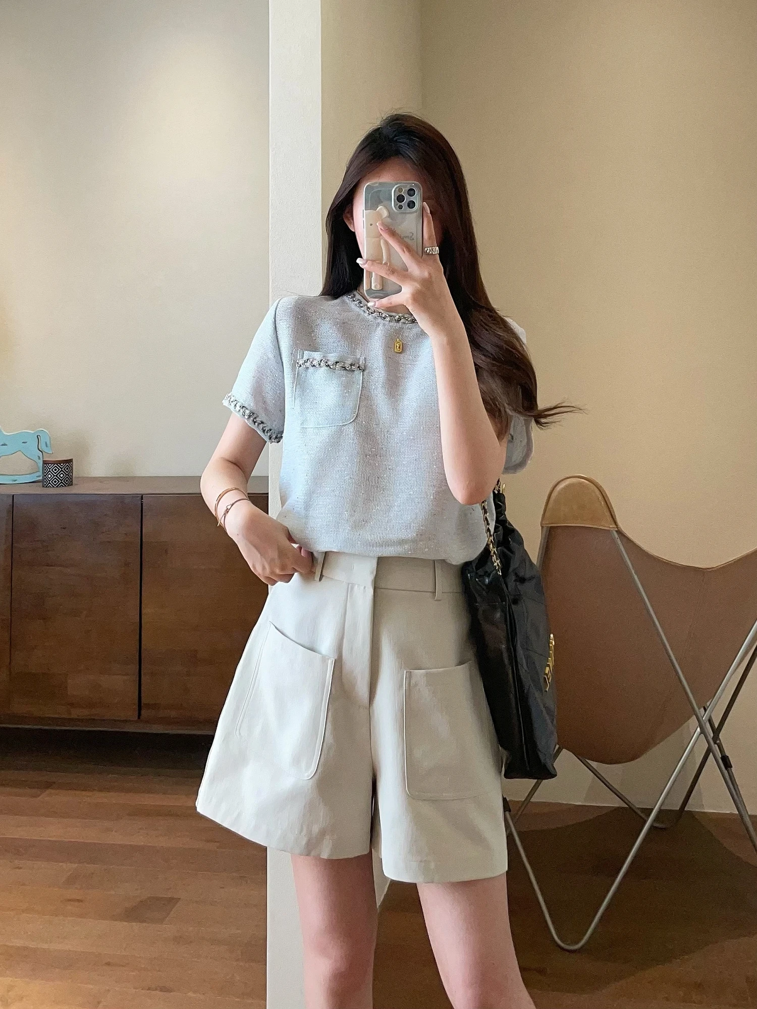 

Женская льняная блузка Ele ручной вязки с бисером, свободного кроя, с круглым вырезом, для повседневной носки, лето 2025