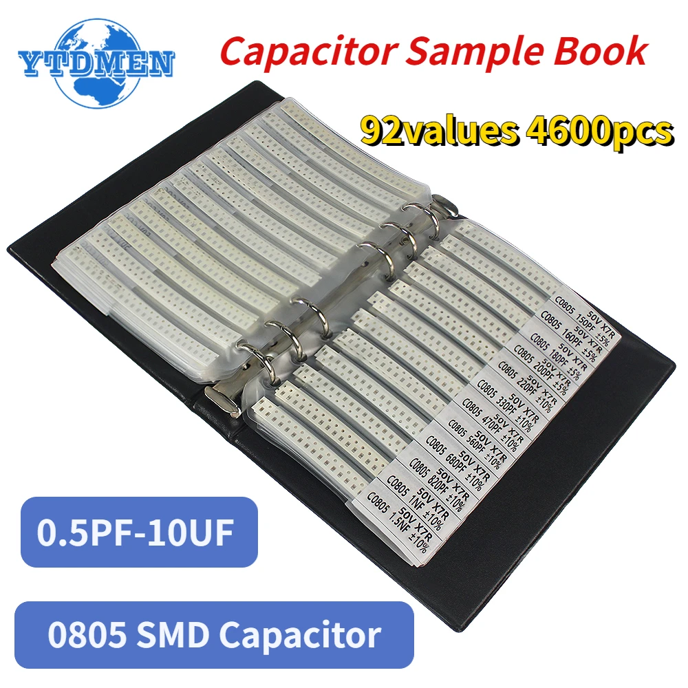 

0805 SMD Capacitor Sample Book 92valuesX50pcs=4600pcs 0.5PF-10UF Capacitor Assortment Kit Pack