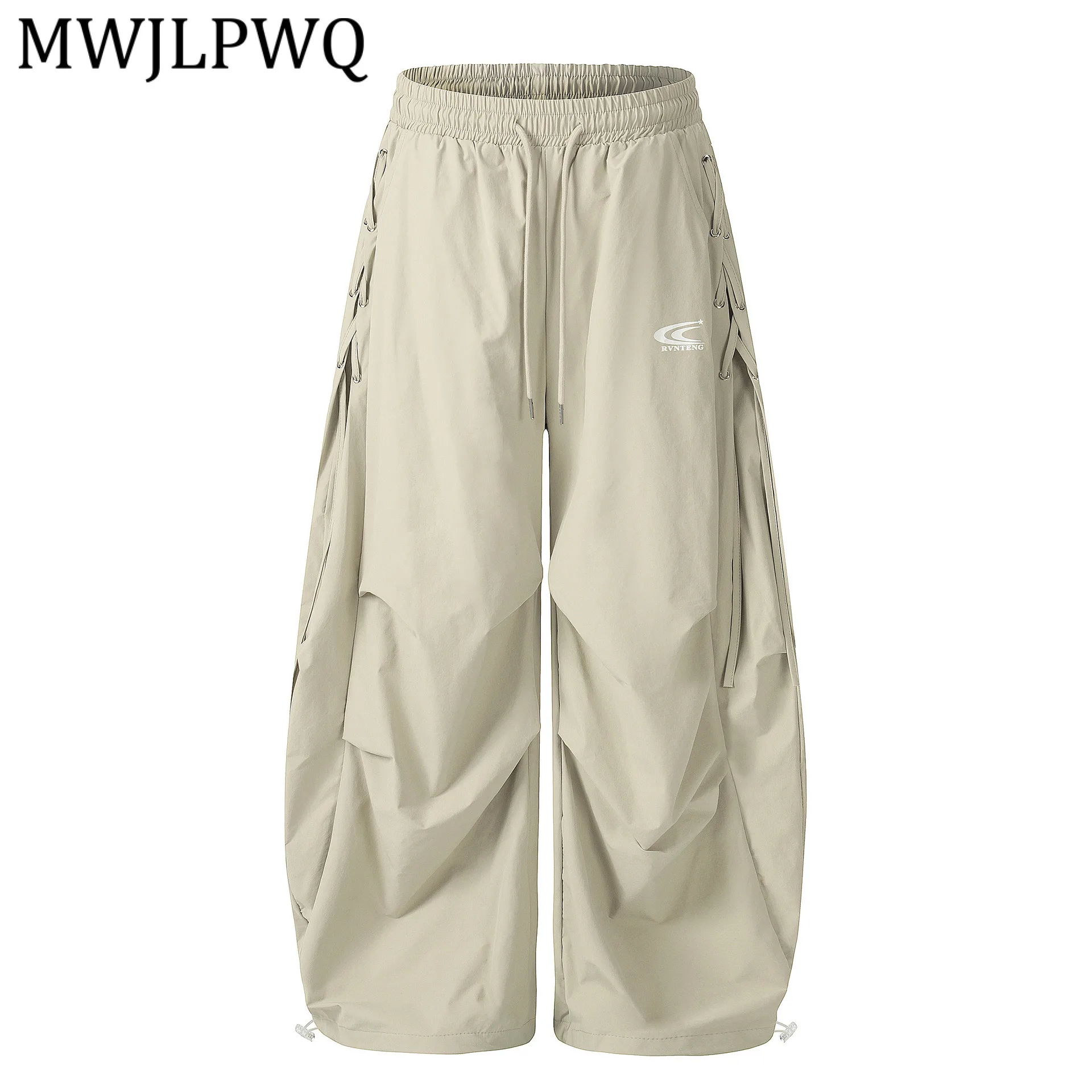 

Модные брюки-мачете MWJLPWQ 2026 в американском уличном стиле, мужские спортивные унисекс-брюки на шнурке, свободные драпированные широкие брюки, модель Tide 13125