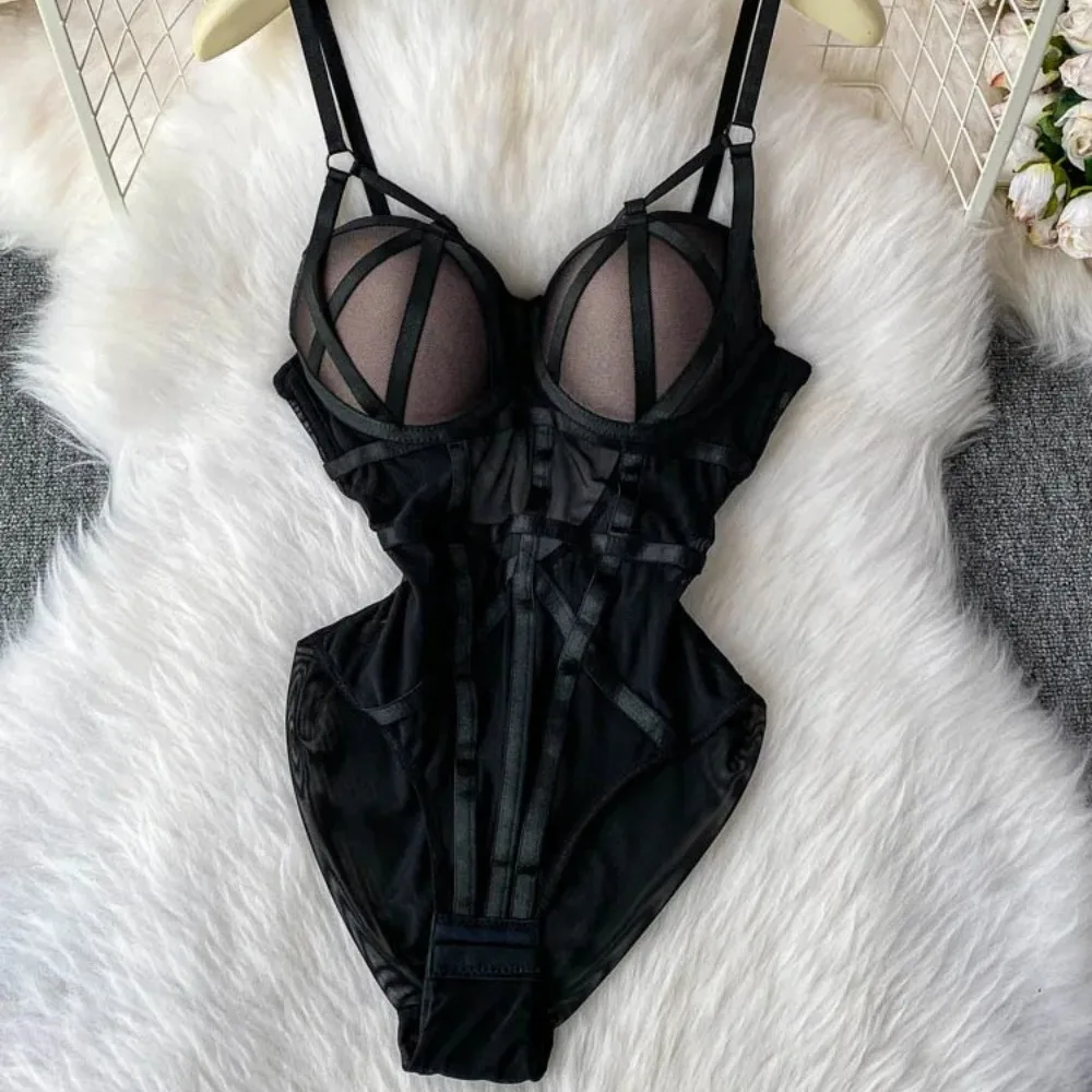 

FANAN сексуальный боди с подушечками пуш-ап, женское прозрачное сетчатое белье с лямкой на шее, европейско-американский стиль, летняя горячая распродажа, женское эротическое боди