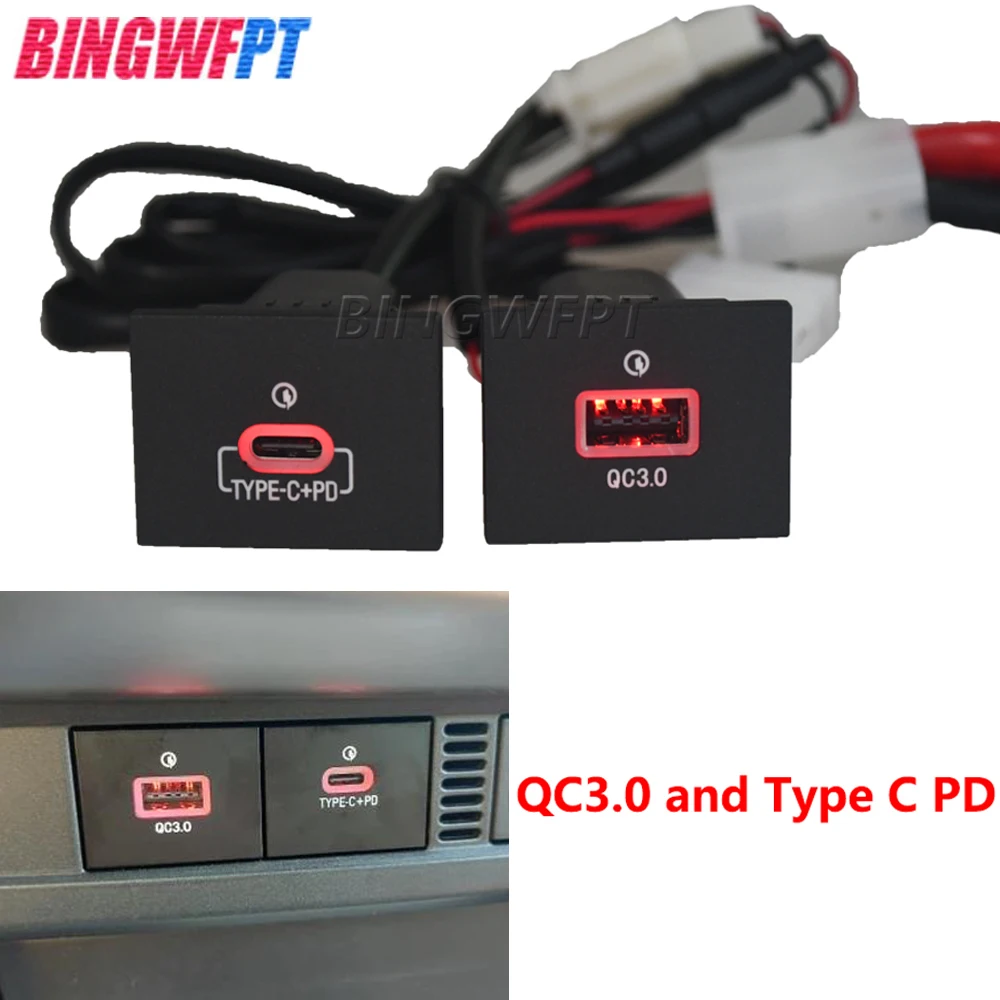 

Для Ford Focus 2 mk2 2009-2011: Высококачественное автомобильное USB-зарядное устройство с быстрой зарядкой PD и QC3.0, адаптер для зарядки телефона с кнопкой