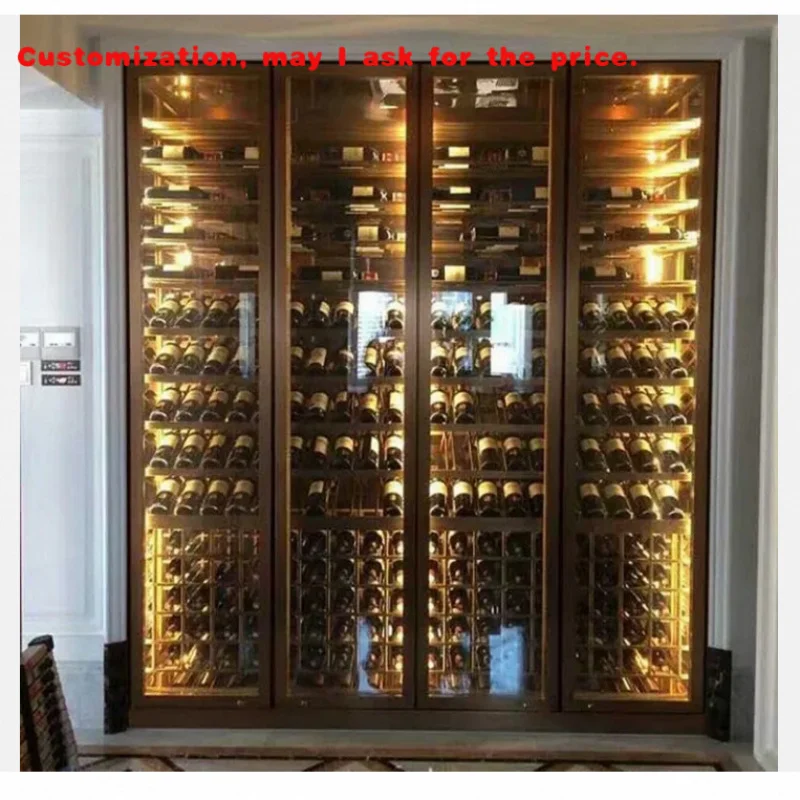 

custom.Fashion High-end Modern Stainless Steel Commercial Floor-to-Ceiling Wine Display Rack Home Furniture Glass Display Wine C