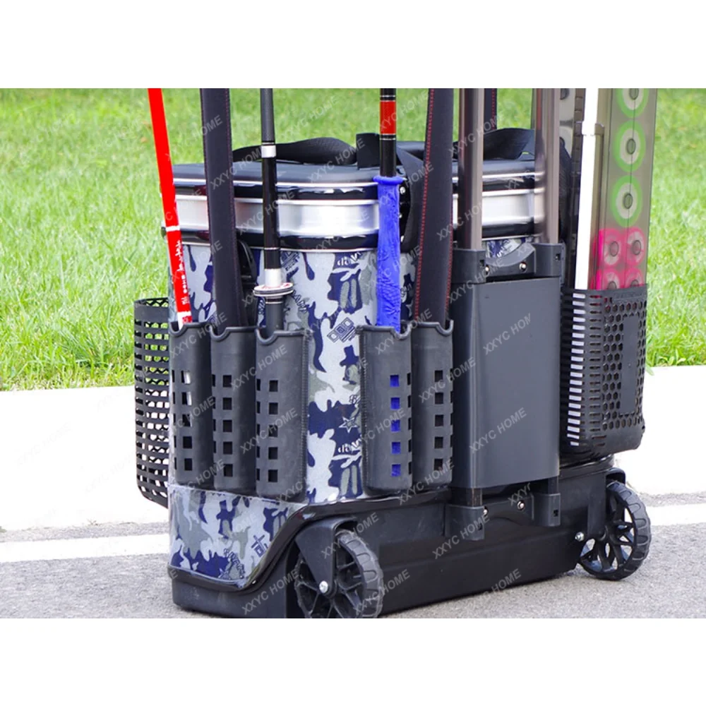 

Fishing Trolley Case Bull Wheel Hard Cover Can Sit Fishing Bucket Multi-Functional Fish Bucket