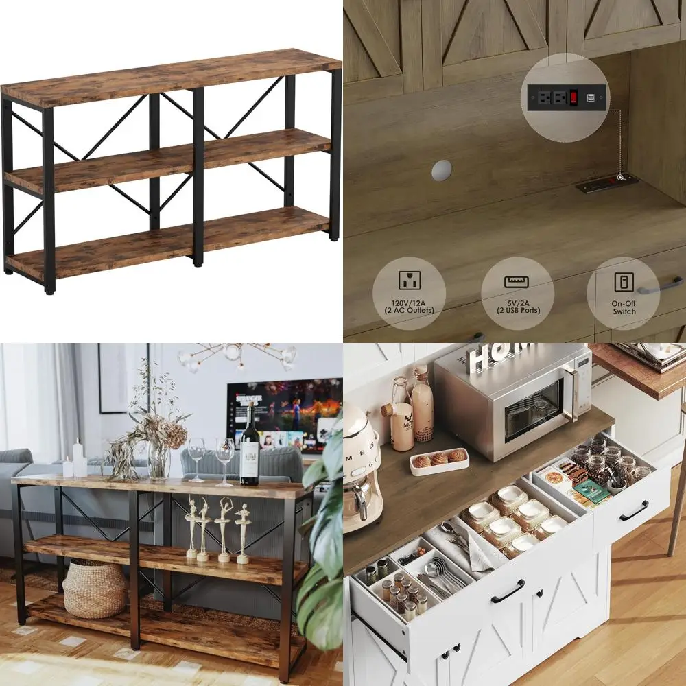 Rustic 55-Inch Long Entryway Console Table with 3-Tier Storage for Hallway and Living Room, Ideal as TV Stand and Entertainment