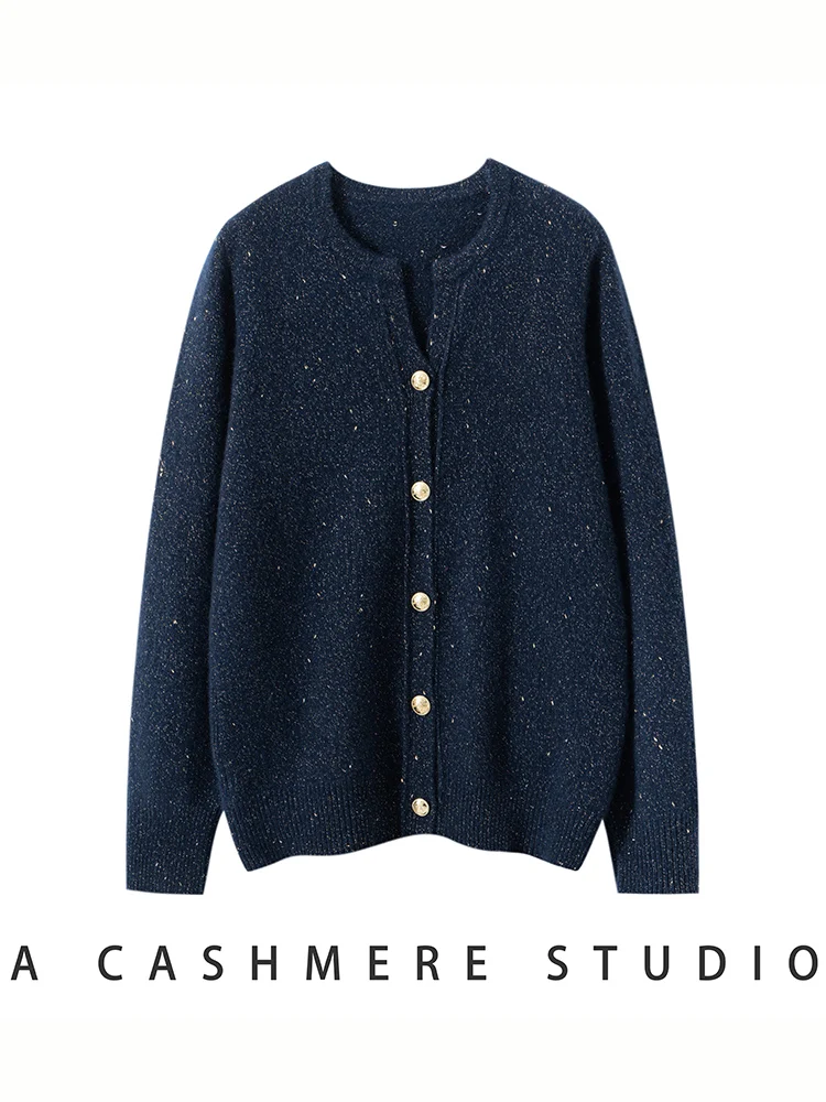 Sweter damski TLOML ze 100% kaszmiru, kołnierz w kształcie nożyczek, kardigan z motywem złotych fasolek, jesienno-zimowy, wysokiej jakości kaszmirowy płaszcz dzianinowy, codzienne topy.