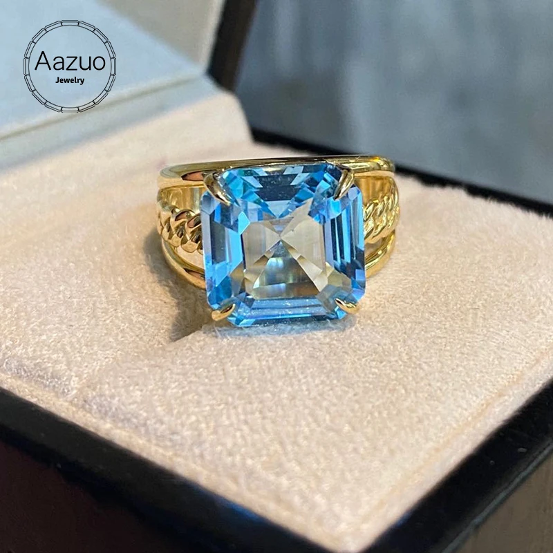 

Aazuo Fine Design 18K Solid Yellow Gold Natrual Blue Topaz 8.7ct Luxury Ring Gift For Women Engagement Wedding Party