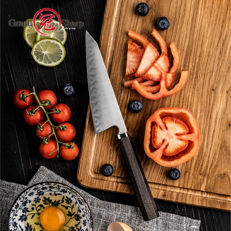 Grandsharp Janpanese 5.5 Inch Bunka Knife Hand-Forging 2 Layers of 430 Stainless Steel Ciricote Wood Handle For Sashimi Sushi