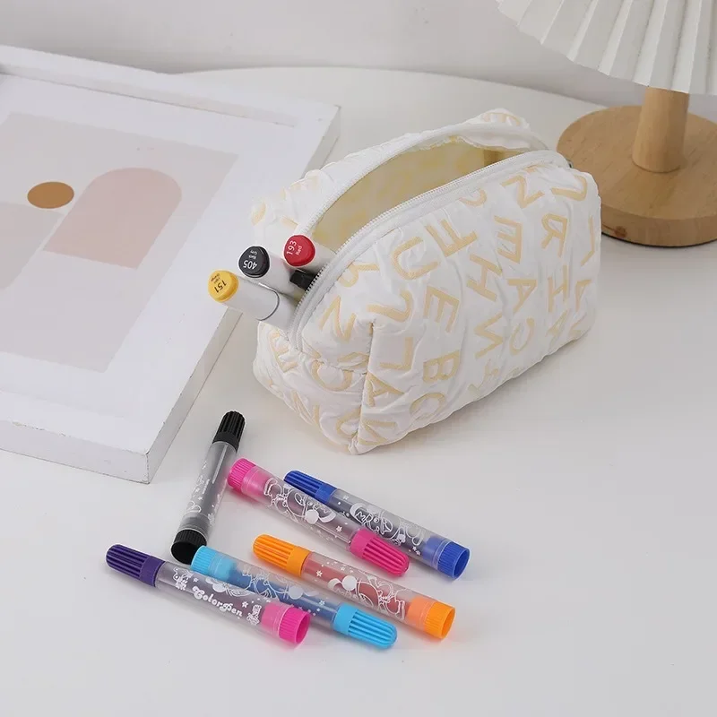 Kawaii Letters Travel Zipper Cosmetic Lipstick Storage Bag Women Makeup Organizer Handbag Purse Stationery Pencil Case Pouch Bag