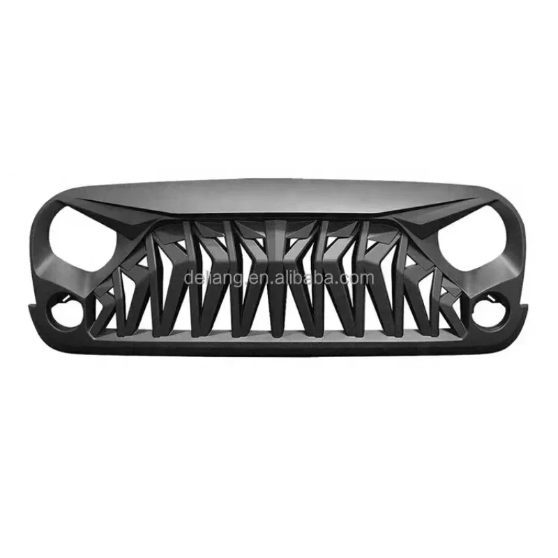 Modified Front Shark Grille for 2007-2018 Jeep Wrangler JK/JKU Rubicon Sahara Sport, ABS (Matte Black)